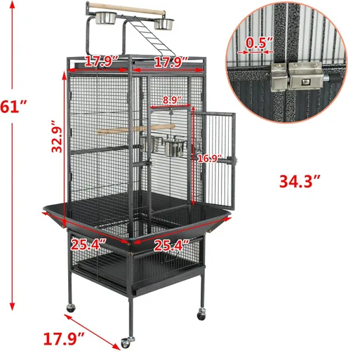 Vista 4 de SUPER DEAL PRO Jaula Grande para Pájaros 2 en 1 de 61 pulgadas con Soporte Rodante Playtop Loro Chinchilla Pinzón Guacamayo Conure Cacatúa Cockatoo