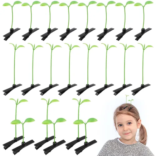 Vista 3 de 8 pinzas para el cabello de hierba divertidas, color verde, horquillas para brotes de frijoles, pasador de hierba, hoja verde, antena, horquillas