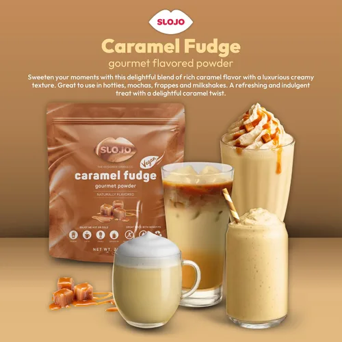 Vista 3 de SLOJO - Polvo con sabor gourmet a caramelo, mezcla de bebida prémium para bebidas calientes y frías, vegano, caramelo en polvo para lattes, frappés