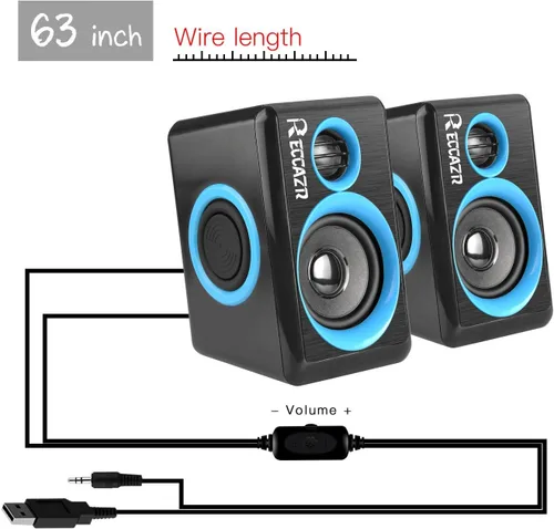 Vista 5 de RECCAZR SP2040 Altavoces de computadora envolvente con graves profundos USB con cable multimedia altavoz para PC/portátiles/teléfono inteligente