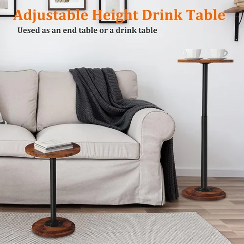 Vista 3 de Paquete de 2 mesas para bebidas, mesa auxiliar pequeña con altura ajustable y diseño resistente, mesas de Martini con pedestal para espacios