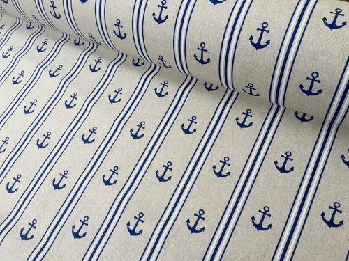 Vista 5 de Marine Anchor - Tela estampada con aspecto de lino, material de tapicería de cortina, azul marino y blanco, 55 pulgadas de ancho (se vende por yarda)