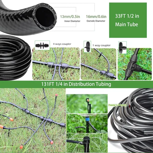 Vista 4 de Kit de sistema de riego por goteo para jardín: 299CPS Kits de riego por goteo automático Sistema de riego de plantas de invernadero con 5 tipos