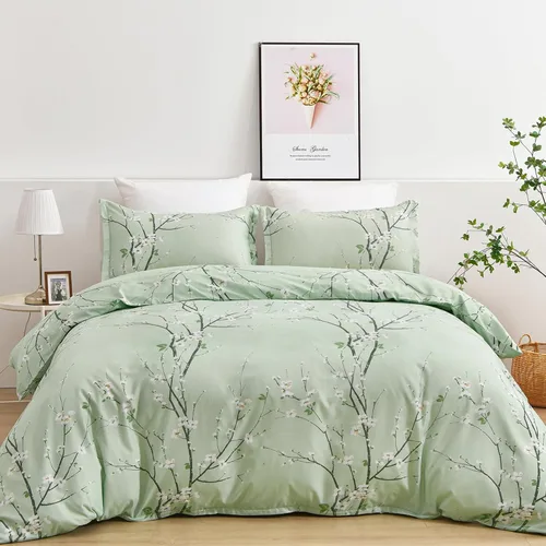 Vista 7 de WONGS BEDDING Juego de funda de edredón floral rosa tamaño individual, juego de ropa de cama reversible con 1 funda de almohada, juego de funda