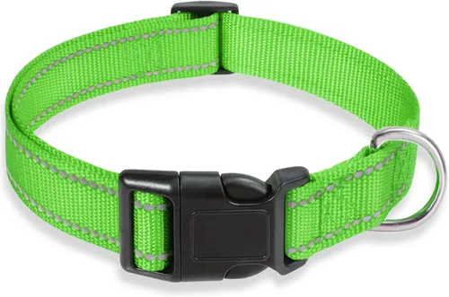 Vista 8 de Collar reflectante para perros con hebilla, collares de nailon ajustables de seguridad para perros pequeños, medianos y grandes, color negro XXS
