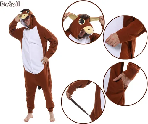 Vista 6 de dressfan - Pijama para disfraz de burro, unisex, color marrón