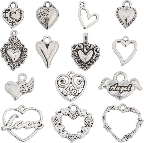 Vista 8 de SUNNYCLUE 1 caja de 26 dijes chapados en oro real de 18 quilates con letras de corazón a granel del alfabeto para pulseras, collares, dijes de copa