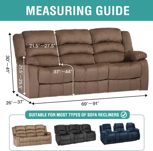 Vista 7 de Juego de fundas elásticas para sofá reclinable de 5 piezas, funda ajustada para sofás reclinables de 3 cojines, tela ultrasuave, lavable a máquina