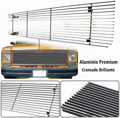 Vista 4 de Parrilla de aluminio sólido compatible con Chevy C/K Pickup/Suburban/Blazer Billet 1973-1980 rejilla superior pulida