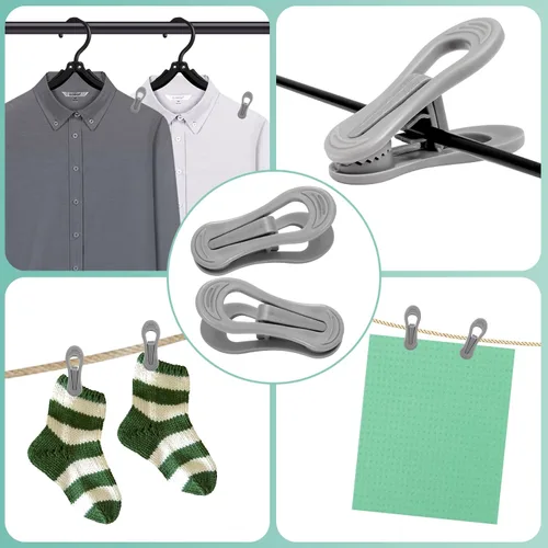 Vista 7 de 50 clips grises para colgar perchas de plástico, clips para colgar pantalones, clips de dedo grises, clips de plástico para colgar faldas
