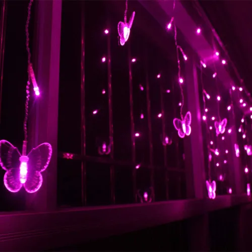 Vista 2 de Lainin - Tira de luces alimentadas por USB de 13 pies, 96 luces LED, 18 cuerdas de mariposas, tira de luces de hadas de 8 modos para fiestas Rosa