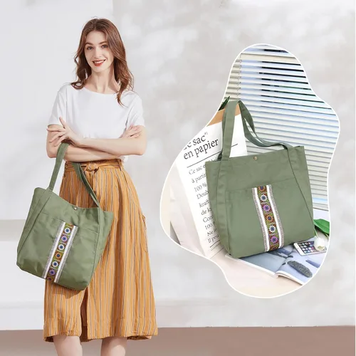 Vista 6 de MAZEXY Bolso de mano para mujer, grande, de lona bordada, bolso de mano de gran