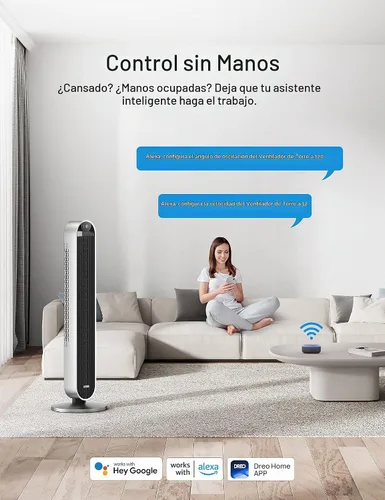 Vista 3 de Dreo Ventilador de torre de 42 pulgadas Pilot Max, ventiladores inteligentes mejorados 2023 para el hogar, funciona con Alexa/Google/App, ventilador