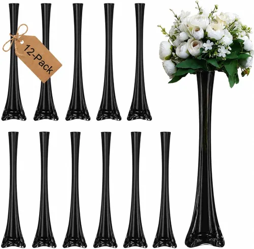 Vista 6 de Paquete de 12 jarrones de la Torre Eiffel para decoración de flores, bodas, decoración (12 pulgadas, transparente)