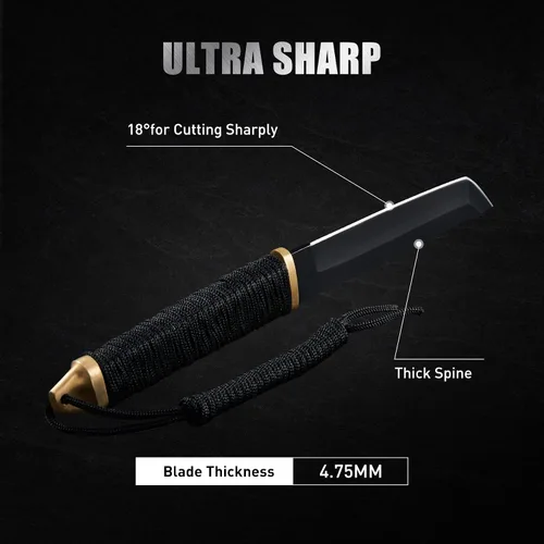 Vista 4 de Leopcito Cuchillos tácticos japoneses de hoja fija de 11.5 pulgadas con funda, acero inoxidable negro supervivencia caza bushcraft cuchillo tanto