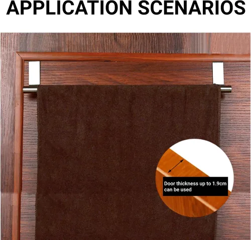Vista 4 de Toallero retráctil de acero inoxidable para puerta de baño (barra individual retráctil de 13.4 in)
