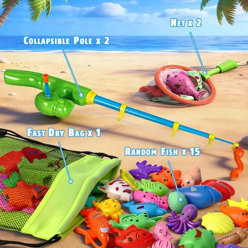 Vista 2 de CozyBomB™ Juego de juguetes de pesca magnéticos para niños, mesa de agua, bañera para niños, piscina, fiesta, caña de caña, pesca flotante