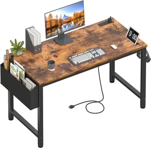 Vista 13 de Lufeiya Escritorio para computadora de 39 pulgadas con toma de corriente, mesa de estudio para adolescentes de 40 pulgadas, escritorio de trabajo