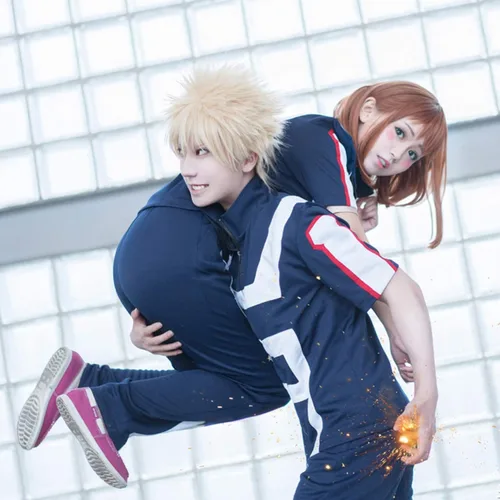 Vista 7 de Disfraz de anime Mha Bnha Cosplay uniforme con 3 llaveros para Halloween