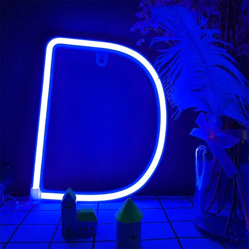 Vista 10 de ENUOLI Letrero de neón azul con letras LED USB/luces alimentadas por batería, letrero alfabético, marquesina, letra, decoración, luces nocturnas