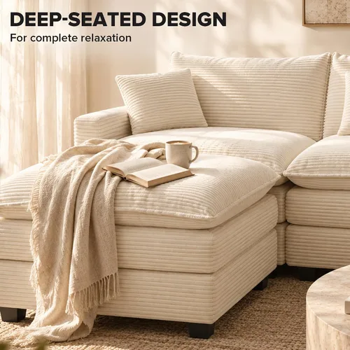 Vista 4 de Sofá seccional modular de 107", sofá de nube en forma de L con otomana Beige