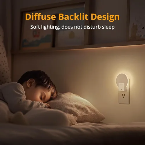 Vista 2 de Luz nocturna LED enchufable con retroiluminación y sensor automático de atardecer a amanecer, 1-50 LM, luz nocturna regulable de luz blanca cálida