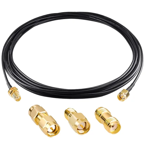 Vista 6 de Goupchn Cable coaxial SMA macho a mamparo hembra RG174 3.3ft/1m Con 3 adaptadores coaxiales SMA
