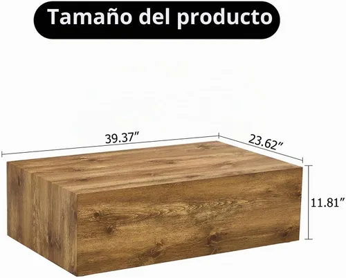 Vista 2 de Mesa de café rústica marrón para sala de estar, mesas centrales rectangulares modernas, elegante mesa de cóctel de madera para oficina en casa