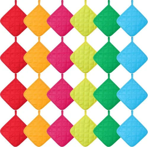Vista 8 de Bokon 12 Pcs Pot Holders for Kitchen, Black Potholders Sets, Heat Resistant Cotton Hot Pad Oven Mitts Trivet with Hanging Loops for Baking Cooking