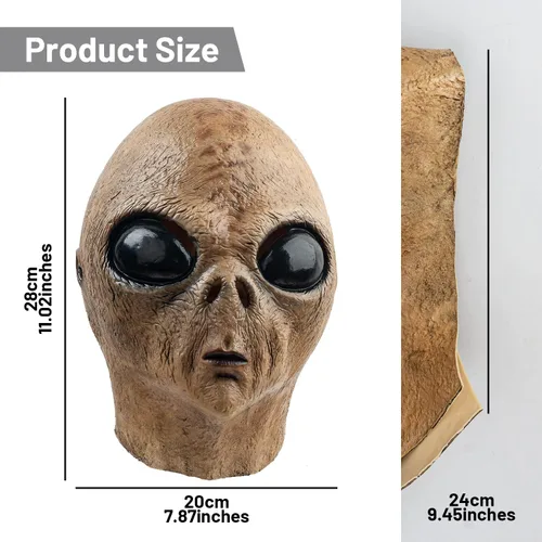 Vista 8 de AQKILO Máscara de alienígena de látex biológico extraterrestre de cabeza completa, máscaras realistas para Halloween, carnaval, fiesta de disfraces