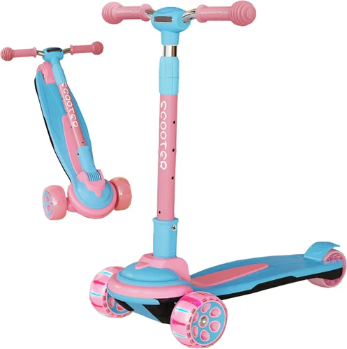 Vista 7 de Patinete plegable para niños de 3 a 12 años, 5 alturas ajustables con 3 ruedas de luz LED, actividades al aire libre para niños y niñas, carga