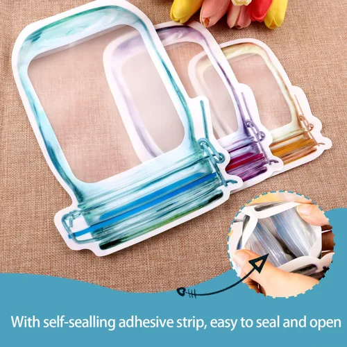 Vista 4 de KESTAR 30 bolsas con cremallera para tarros de masón, bolsas de almacenamiento de especias, bolsas reutilizables para guardar alimentos, bolsas