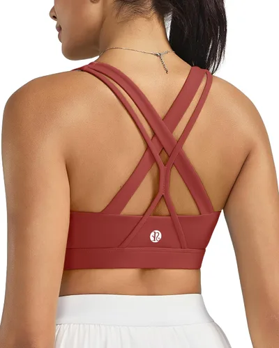 Vista 9 de RUNNING GIRL Brasier deportivo para mujer de alto soporte, espalda cruzada acolchada, brasier deportivo con tirantes delgados, brasier de yoga