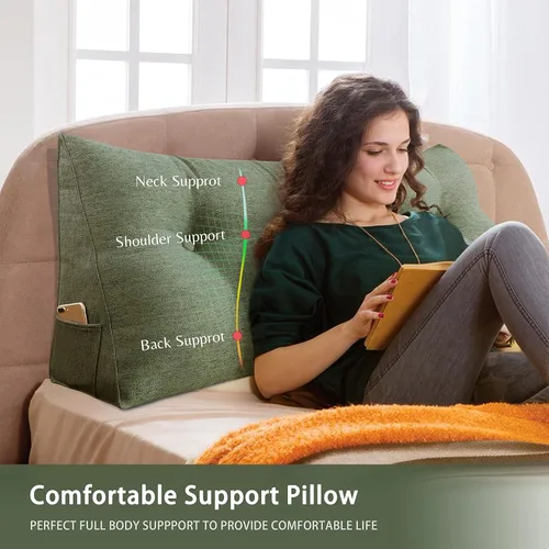Vista 2 de VERCART Almohada de cuña triangular para cabecero de cama, almohada de cuña para cama de descanso, almohada de lectura, relleno de hueco, cojín