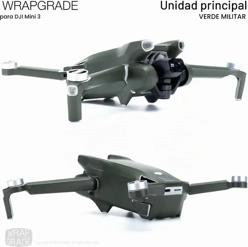Vista 4 de WRAPGRADE Pegatinas de piel compatibles con DJI Mini 3 Unidad principal (verde militar)