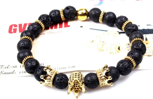Vista 5 de Gvusmil - Brazalete de cuentas con corona imperial lujosa de rey y su reina para parejas, dije de regalo de joyería de Navidad para hombre y mujer