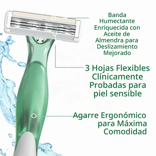 Vista 6 de BIC Soleil 3 Escape - Maquinillas de afeitar desechables para mujer, 3 cuchillas, afeitado cómodo, mango perfumado lavanda y eucalipto para mujer, 4