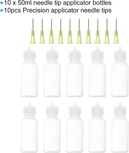 Vista 3 de PATIKIL Botellas aplicadoras de precisión de 1 oz, 10 botellas de 1.0 fl oz con punta de aguja, botellas pequeñas para apretar, mini botella