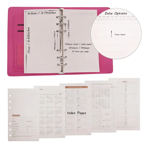 Vista 16 de HXRTANGS A5 Refillable Notebook, Ring Binder Journal Personal Organizer with Lined Paper + Planner Stickers + Subject Dividers + Index Tabs +