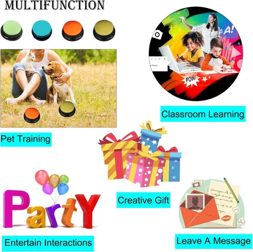 Vista 5 de Botones para comunicación para perros, 4 botones de grabación de voz de color, botones de comunicación para perros, botones de entrenamiento