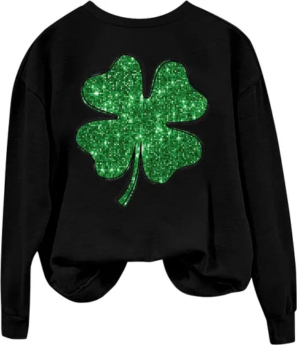 Vista 4 de Sdwingk Camisetas de manga larga para el día de San Patricio para mujer, cuello redondo, sudadera de gran tamaño, camiseta gráfica irlandesa, lindas