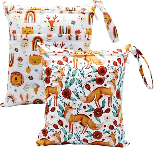 Vista 10 de 2 bolsas para pañales de tela húmedos y secos, impermeables, reutilizables, con dos bolsillos con cremallera, para viajes, playa, piscina