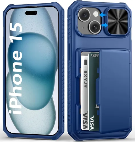 Vista 21 de BXYJY Funda tipo cartera para iPhone 15 Pro, tarjetero (4-5 tarjetas)