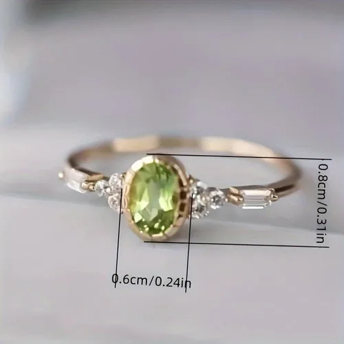 Vista 2 de Anillo de Cobre Chapado en Oro con Circonita Cúbica Ovalada Vintage, Anillo Llamativo, Accesorio Personalizado Ideal para Uso Diario Casual