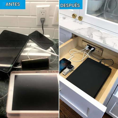 Vista 5 de Hoja de acoplamiento para cajón en tomacorriente, 2 USB-A, 2 AC, negro