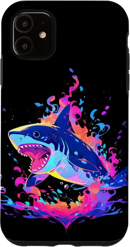 Vista 8 de iPhone 16 Colorful Shark, Spirit Animal, Multicolor Art, Case