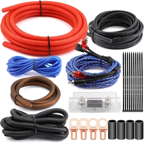 Vista 6 de Kit de cableado de amplificador CCA de calibre 0 3000 W completo, cable de alimentación de audio de automóvil de aluminio revestido de cobre