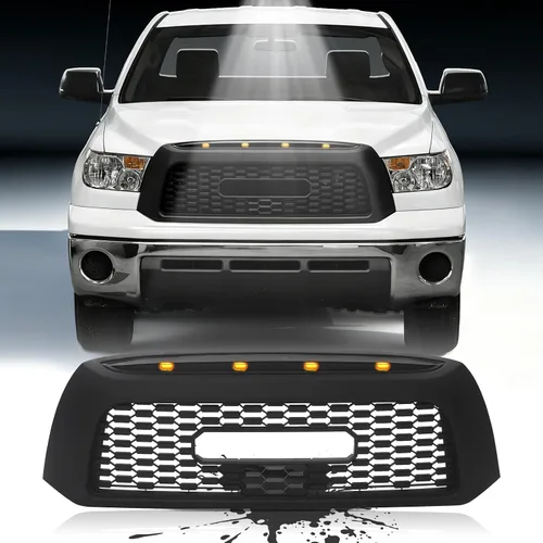 Vista 10 de Conjunto de parrilla frontal compatible con Tundra 2000 2001 2002 1ª generación, parrilla ABS estilo TRD con luces LED para modificación
