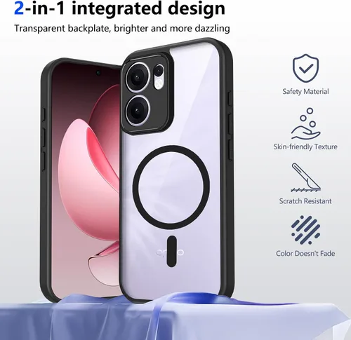 Vista 50 de Funda magnética transparente compatible con Xiaomi 17T, color negro 2 en 1 PC + TPU cubierta de teléfono a prueba de golpes, carcasa protectora
