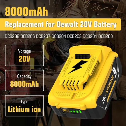 Vista 2 de Paquete de 4 baterías de repuesto 8ah DCB208 para batería Dewalt 20V DCB207 Yellow
